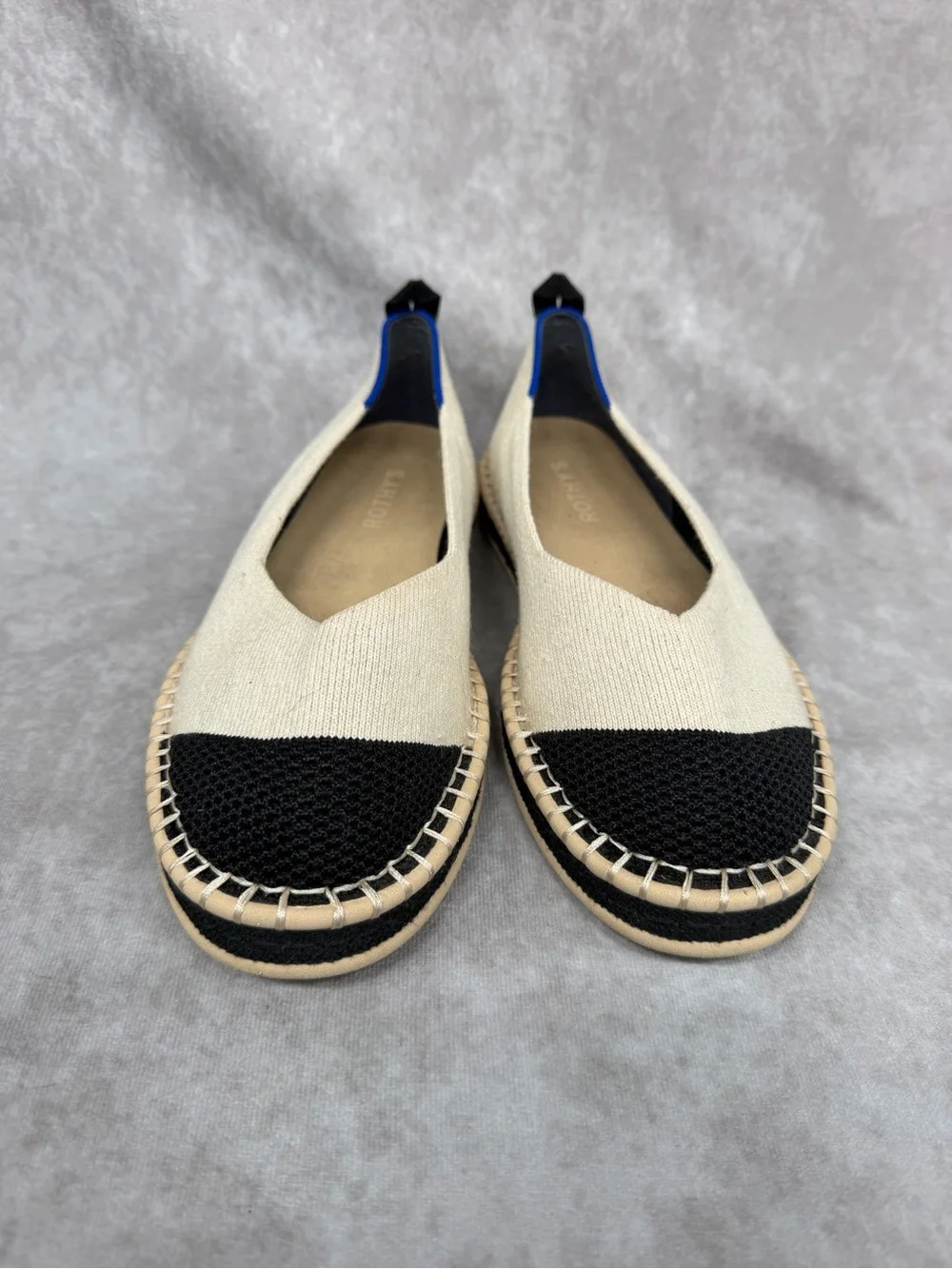Rothy's The Espadrille Boardwalk Flats Shoe Cap Toe Slip On Cream Black Size 8